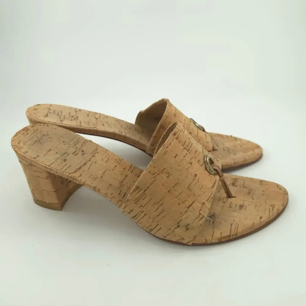 Stuart Weitzman Cork Mule Sandals Women's Size 8.5 Tan